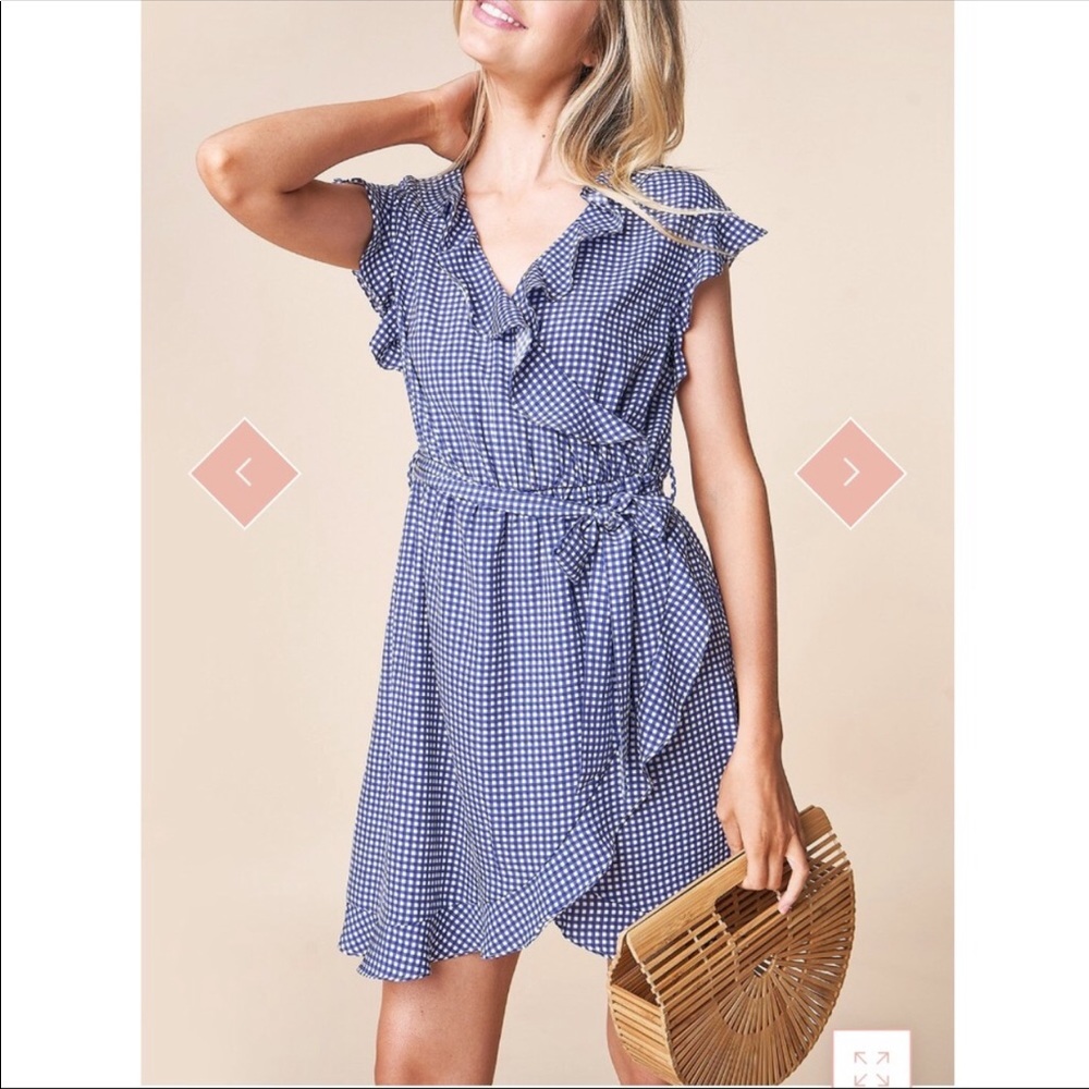 Dazo check ruffle wrap dress